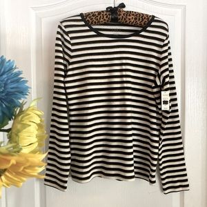 Talbots NWT SZ MP Long Sleeve Black, Gold And Off White Stretch Cotton Blend Top